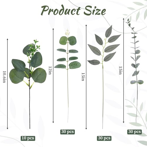 100PCS Eucalyptus Stems Bulk,4 Kinds Mixed Artificial Greenery Stems,Fake Eucalyptus Leaves for Table Centerpieces,Vase,Wedding Decorations,Bridal Bouquet,Home Decor - size: 100PCS