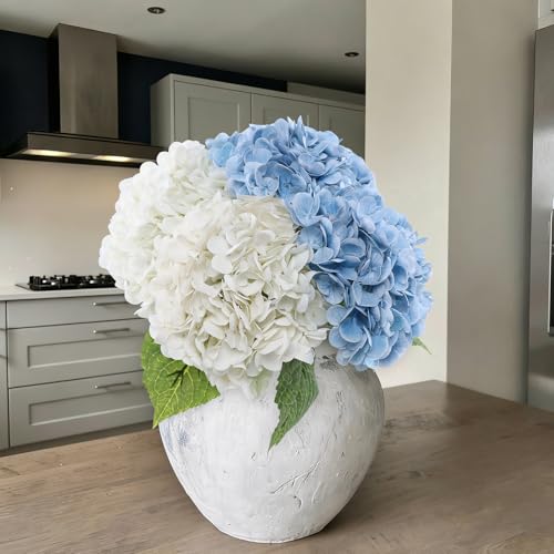 Coferset 4pcs White Blue Lifelike Hydrangea Artificial Flowers 22inch Real Touch Faux Hydrangea Flower Stem for Home Party Wedding Floral Filler Arrangements Ceterpieces Bouquets(White+Baby Blue) - color: 2 White,2 Baby Blue, size: 4pcs