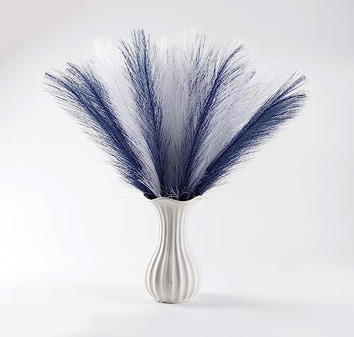 Blue and White Pampas Grass Decor, 30 Pcs 17" Faux Pampas Grass Short Decor, Pompas Grass Flower Arrangement and Vase Filler for Boho Home Wedding Decoration - color: Navy Blue& White, size: 17'' Tall