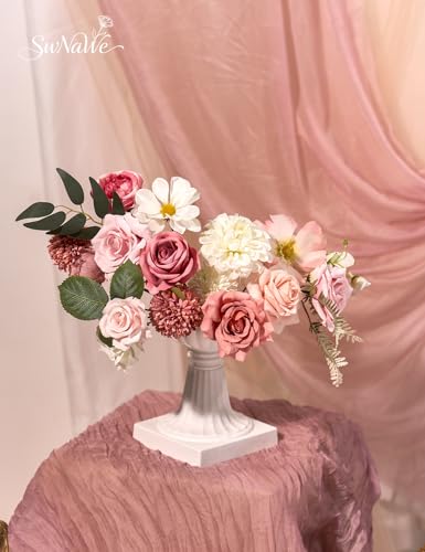 Dusty Pink Flowers Artificial Roses Combo Set Fake Pink Silk Flowers Faux Peony Flowers Mix Dahlia with Stems for Wedding Bouquets Baby Bridal Shower Party Floral Arrangements Decor - color: Dusty Pink, size: The Modern Classic