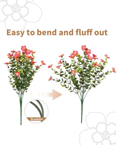 12 Bundles Fake Flowers for Porch, Artificial Plants & Flowers for Outdoor Hanging Planters, Slik Wild Rose Flowers for Christmas Home Garden Aesthetic Decor-Rusty Red - color: Rusty Red