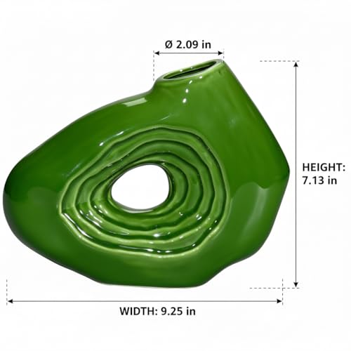 Sunddo Green Ceramic Vase, 7 Inch Small Decorative Vase for Flowers, Donut Modern Flower Vase for Home Decor, Shelf, Office Desk, Aesthetic, Bathroom, Table Centerpiece Decor - color: Green, size: 7 inch