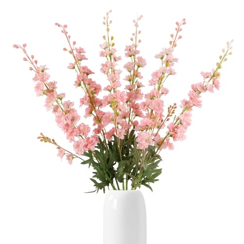 6 PCS Light Pink Delphinium Artificial Flowers, Long Stem Artificial Flowers with Bendable Stems, Silk Larkspur for Tall Vase Home Garden Wedding Table Decor - color: Light Pink