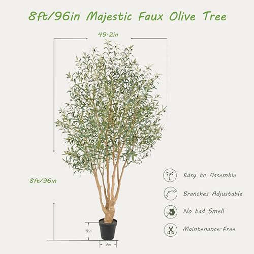 Nafresh Majestic Faux Olive Tree 8ft – Artificial Olive Tree Indoor & Outdoor with Lifelike Leaves & Textured Branches for Living Room, Office, Entryway,Patio - size: 8ft