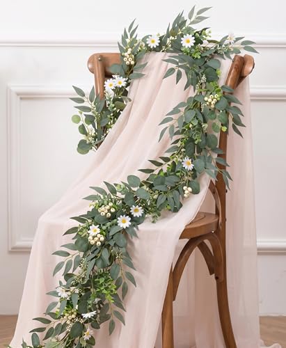 6 Ft 2 Packs Artificial Greenery Eucalyptus Garlands Faux Silver Dollar Eucalyptus Leaves Vines Spring/Summer Garland for Outdoor Wedding Arch Indoor Table Runner Fireplace Mantle Decoration