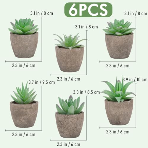 Woration 6pcs Artificial Succulents Plants Potted Assorted Decorative Faux Fake Small Green Succulent with Pot Table Shelf Windowsill Indoor Greenery Decor - color: 6 Pack 6 Style