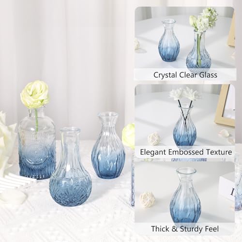 RUCKAE Glass Bud Vases Mini Flower Vase Small Vintage Vases for Centerpiece Table Wedding Decorations Home Decor Party(Gradient Blue 32pack) - color: Gradient Blue