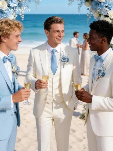 Serwalin 6PCS Boutonniere for Men,Groom and Best Man Boutonnieres for Wedding Decor Prom Anniversary Homecoming Flowers Formal Dinner Party (Blue & Dusty Blue) - color: Dusty Blue, size: Boutonniere 6pcs