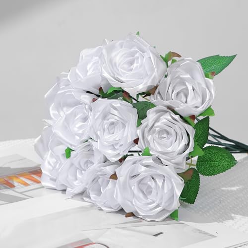 100 Pcs Pre-Made Satin Petals for Eternal Roses, Half-Finished DIY Craft Kit for Wedding, Birthday, Anniversary Bouquets(White) - color: 100 Pcs White