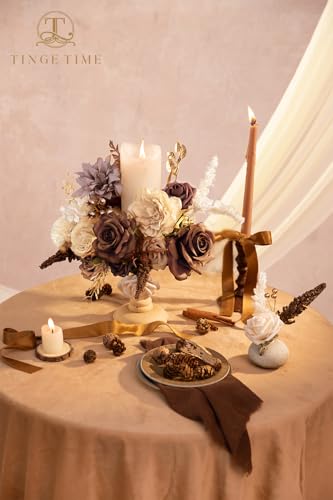 TINGE TIME Silk Fake Flowers Combo, Fake Foam Roses with Stems for DIY Wedding Bouquets Centerpieces Baby Shower Party Home Decorations(Brown & Nude Color) - color: Brown & Nude Color