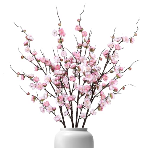 Betylifoy 4 Pcs Artificial Cherry Blossom Branches 38" Long Stems Faux Plum Blossom Flowers Faux Silk Cherry Blossom Stems Pink Fake Flowers for Vase Arrangement Home Wedding Table Spring Decor - color: Pink