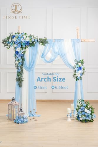 TINGE TIME Wedding Arch Flowers Kit - Deluxe 5pcs Artificial Floral Swag with 3 Sheer Drapes, Realistic Silk Flower Arrangements for Wedding Ceremony Arbor Backdrop Reception Party Home Decor - color: Provenceblue