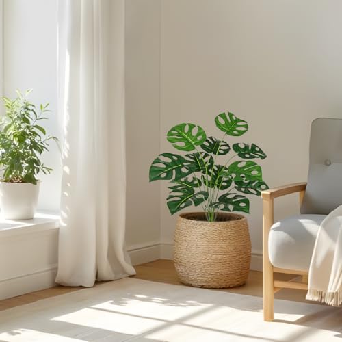 Hollyone 2PCS Artificial Monstera Plants Leaves 28" Fake Tropical Monstera Bush Tree Leaf Large Faux Greenery Stem Shrubs for Indoor Outdoor Home Garden Arrangement Jungle Safari Wedding Party Decor - color: Monstera #2, size: Bushes