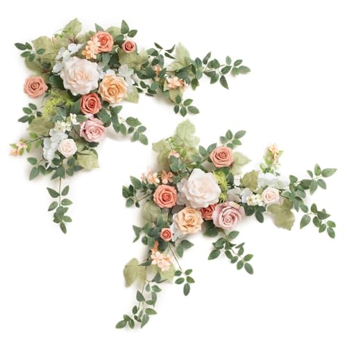 Ling's moment 2PCS Blush Pink Artificial Floral Swags Centerpieces Wedding Arch Flowers Garland Greenery Arrangements for Sweetheart/Head Table Easel Wall Entryway Board Backdrop Decor - color: Blush & Pink