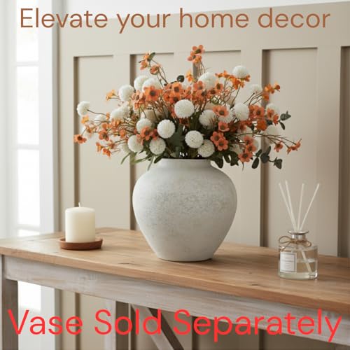 RyddeligHome Artificial White Kiku & Orange Wax Flowers, 22 Long Stems Bulk Silk Flowers for Vases, Floral Stems Arrangements for Modern Home Decor, Centerpieces for Tables, Rustic Decorations - color: Orange Wax+kiku