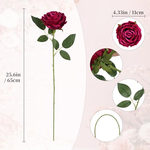 8Pcs Large Velvet Artificial Roses, Realistic Rose Flowers with Long Stems, 25.6 “ Faux Roses for DIY Wedding Bouquet, Valentine's Table Centerpiece, Home Bridal Outdoor Decorations（Purple） - color: Purple