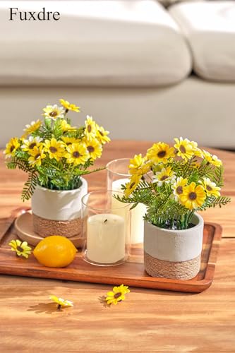 Artificial Potted Plants with 2 Pack, The Daisy Flower for Bathroom Shelf Decor, Decorative Plants for Home Living Room Office Bedroom Table Tray Shelve Farmhouse Decor Indoor(Sunflowers)