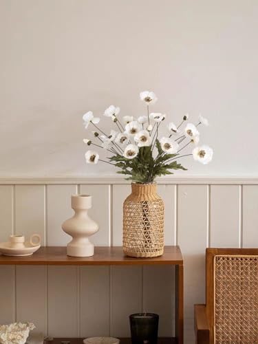 IPOPU White Artificial Poppy Flowers 6pcs Poppies White Artificial Flowers with Stems Silk Flower Arrangements for Wedding Centerpieces for Home Table Bridal Shower Party Decorations (White) - color: White