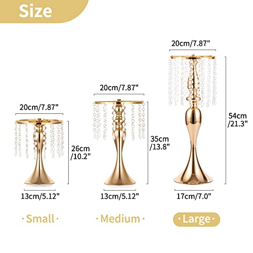 NUPTIO 10 Pcs 21.3 inches Tall Crystal Flower Stand Wedding Road Lead Tall Flower Holders Centerpiece Crystal Flower Chandelier Metal Flower Vase for Reception Tables Wedding Supplies - color: Gold, size: 10 x L