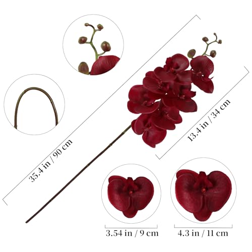 IPOPU Red Orchid Artificial Flowers 35.4" Real Touch Fake Orchid Latex Dark Red Flowers Phalaenopsis Branches for Home Party Wedding Bridal Shower Decoration, 2pcs Red - color: Red