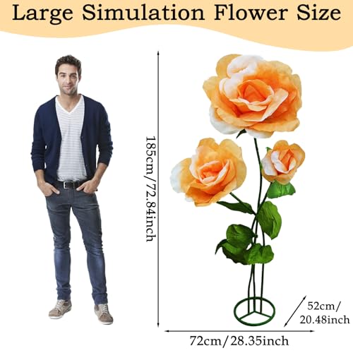 3PCS Large Fake Flowers Realistic Waterproof - Orange Giant 3D Artificial Flower Durable Easy Maintenance Perfect for Home Garden Weddings Events Christmas Graduation Party Decorations - color: 3pcs-roses-orange
