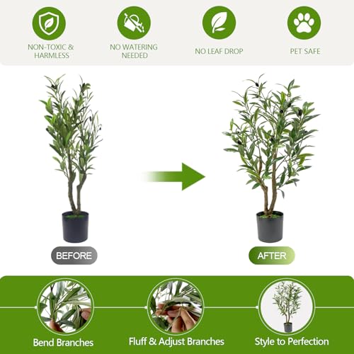 2 Pcs Artificial Olive Potted Tree, 27.5" Tall Fake Olive Tree with Fruits Lifelike Faux Greenery Plants in Pot for Indoor Livingroom Kitchen Bedroom Office Table Porch Home Decor (B) - color: B-2p