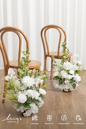 Ling's Moment 17.5" Tall Free Standing Artificial Flowers Arrangements 2 pcs Wedding Aisle Runner Chair Decorations Lily White Green Centerpieces for Ceremony Reception Rose Floral Floor Party Outdoor - color: Wht- Lily of the Valley White