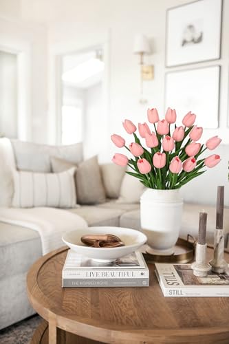 20 Pcs Baby Pink Tulips Artificial Flowers Real Touch Fake Tulips Fake Flowers for Mother's Day 13.5" Faux Tulips Faux Flowers Bulk Artificial Tulips Flowers for Vase Centerpieces Home Wedding Bouquet - color: Baby Pink #20