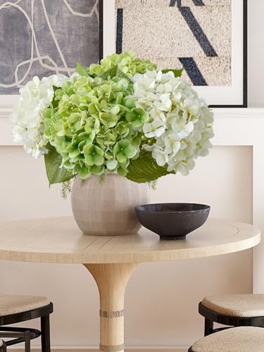 ZYTUYO 2PCS White & 2PCS Green Fake Hydrangea Real Touch 20" Latex Artificial Hydrangea Flowers with Long Stems for Outdoor Indoor Spring Home Decor Porch Party Wedding Xmas Floral Arrangements - color: White/Green