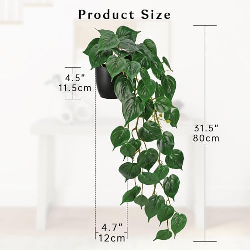 GnFlus Fake Ivy Plant with Pot Artificial Pothos Leaves Featuring a White Frosted Finish for Home Shelf Decor Indoor Silk Artificial Realistic Plant Large - color: Green-black Pot