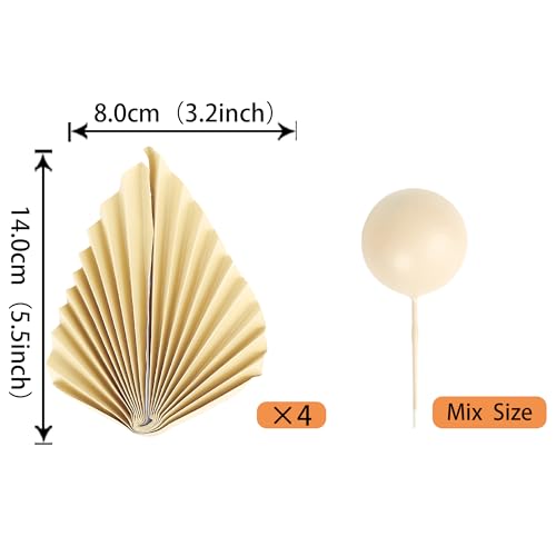 28 Pack Balls Cake Toppers, Palm Leaves Cake Decorations, Foam Balls Paper Palm Leaf DIY Cake Insert Toppers Decorations for Birthday Wedding Baby Shower Party Decorations Khaki - color: Khaki