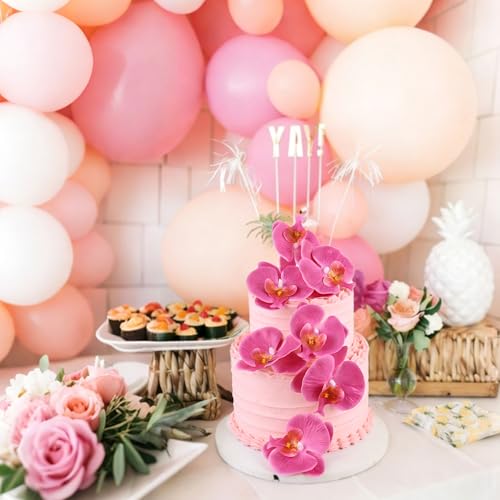 8PCS Artificial Phalaenopsis Cake Toppers Rose Red Butterfly Orchid 3D Flowers Cake Decorations for Floral Wedding Bridal Engagement Women Birthday Mother's Day Party Decoration Supplies - color: Rose Red