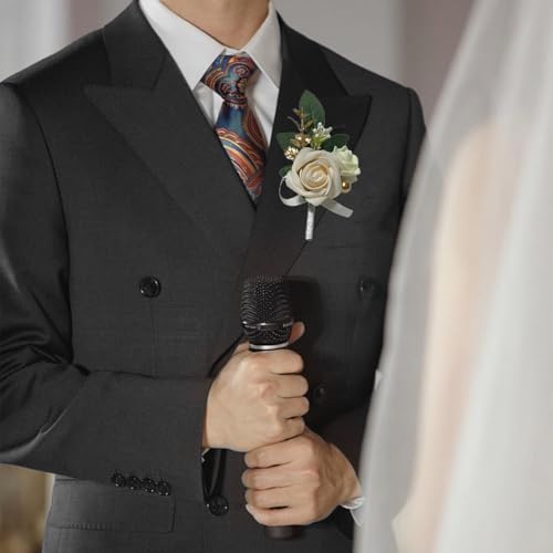 6PCS White Boutonniere for Men, Ivory Boutonniere Pins for Men Groomsmen Guest Boutonniere, Artificial Flowers for Wedding Decor Prom Homecoming - color: Ivory