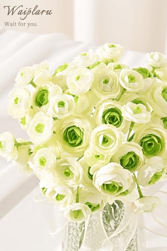 Waipfaru Ranunculus Artificial Flowers, 18Pcs 14In Fake Peonies Artificial Flowers, Faux Flower for Vase Silk Flower Real Touch Faux Peony Bulk for DIY Wedding Bouquet Home Bridal Shower Decor - color: Green, size: 18Pcs