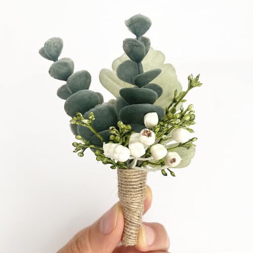 Handmade Artificial Succulent Corsage Wristlet Realistic Berry Green Plants Boutonniere for Wedding Decor 2 Pcs (Corsage A) - color: Green