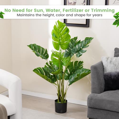 GOFLAME Artificial Monstera Deliciosa Plant, 4ft Potted Faux Tree with 10 Verdant Fake Leaves, Swiss Cheese Plant for Home Decor Indoor, Outdoor, Home, Office, 1 Pack - size: 4ft