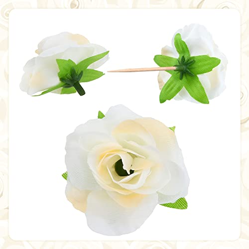 Yinsun 50pcs Mini Roses Artificial Flowers Heads, 1.57” Real Touch Silk Fake Flowers for DIY Wedding Bridal Shower Baby Shower Party Decorations (Cream) - color: Cream, size: 1.57 Inch