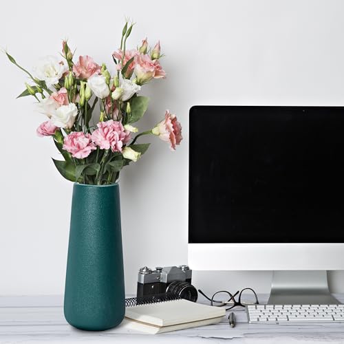 D'vine Dev 11 Inch Ceramic Flower Vase Textured Finishing, Minimalist Design for Kitchen, Bedroom, Living Room, Centerpieces, Office, Emerald Sandstone, VS-XH-C-2 - color: Emerald Sandstone, size: 11 Inch