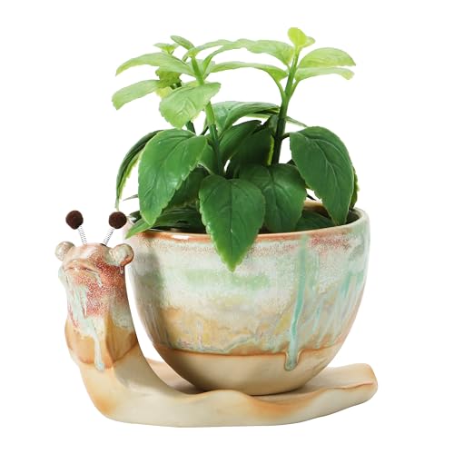 Creative Co-Op Stoneware Snail Planter, Reactive Glaze, (Each One Will Vary), Set of 2 Pieces