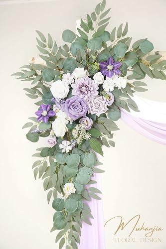 Muhanjia Artificial Arch Flowers Kit(Pack of 4),2Pcs Artificial Flower Arch Decor, 2Pcs Drapes, Ceremony and Reception Background Rose Decoration, Light Purple Flora Outdoor Party Decor - color: Light Purple