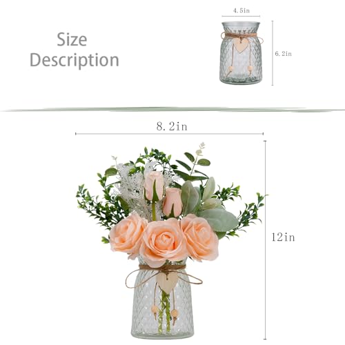 Fake Flowers with Vase Silk Rose Flowers in Vase Eucalyptus Flowers Arrangement Suitable for Home Office Decoration, Dining Table Centerpiece (Rose-Champagne) - color: Rose-champagne