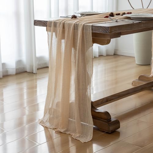 Keketoarrange 3pcs Deep Beige Cheesecloth Table Runner Rustic Boho Butter Gauze 120 Inch 10 FT Cheese Cloth for Wedding Baby Bridal Shower Birthday Engagement Party Long Sheer Spring Home Decorations - color: Deep Beige, size: 35"x120"(Pack of 3)