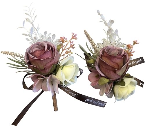 Corsage and Boutonniere Set Corsage Wistlet Dusty Red Corsage Wrist Artificial Flower Perfert for Proms | Weddings for Bride,Bridesmaids, Groom,Groomsmen Decor (Dusty Red) - color: Dusty Red
