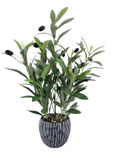 Olive Branches Artificial Plants Décor Indoor 17.72'' Tall Fake Olive Branch with Rustic Black Cement Planter for Vintage Room Bathroom Bedroom Kitchen Office Dese Coffee Table Décor - size: Olive 17.72inch