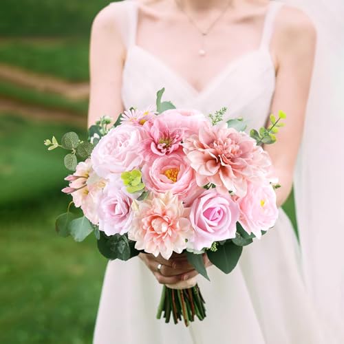 Rose Artificial Flowers Combo Fake Flowers Rose Silk Flowers with Stems for DIY Wedding Bouquets Centerpieces Arrangements Table Decor Valentine's Day Bridal Baby Shower Party Home Decor(Nude Pink) - color: Nude Pink