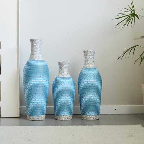 Floor PVC Decorated Vases Set of 3 for Gorgeous Home Decoration Large Classic Neat PVC Vases 20.4in/24.4in/28.3in Height (White+Blue) - color: Blue+white