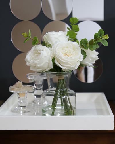 CHASMILE Artificial Flowers with White Roses in Vase, Fix Lifelike Fake Flowers in Vase with Artificial Water, Faux Flower Arrangements for Dining Table Centerpiece Decor - color: White Simulated Rose With Vase