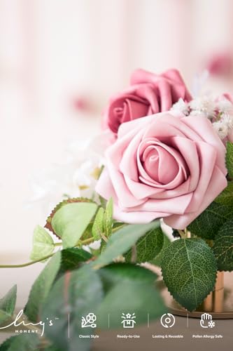 Ling's moment Artificial Roses, Cinnamon Rose & Shabby Pink, 3 Inch 50 Pcs | Foam Material, With Stems, DIY Floral, Wedding/Party Decor, Centerpieces/Bouquet - color: Pk- Cinnamon Rose & Shabby Pink, size: 50Pcs
