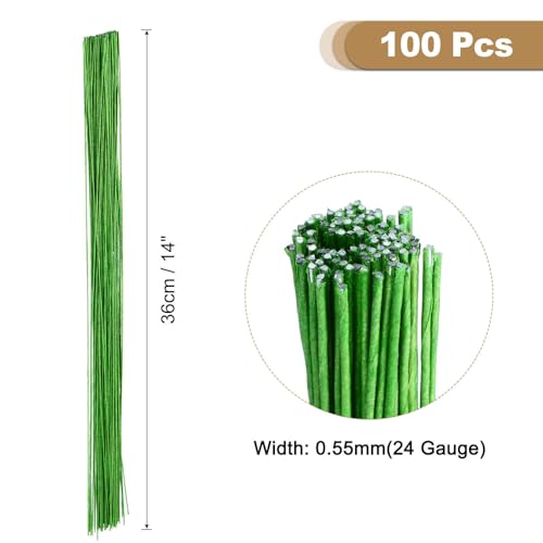 MECCANIXITY 100pcs Green Floral Wire Stems Bendable 0.55mm 24 Gauge Florist Wire for Artificial Flower Making Crafts Wreaths Supplies - color: Green, size: 0.55mm
