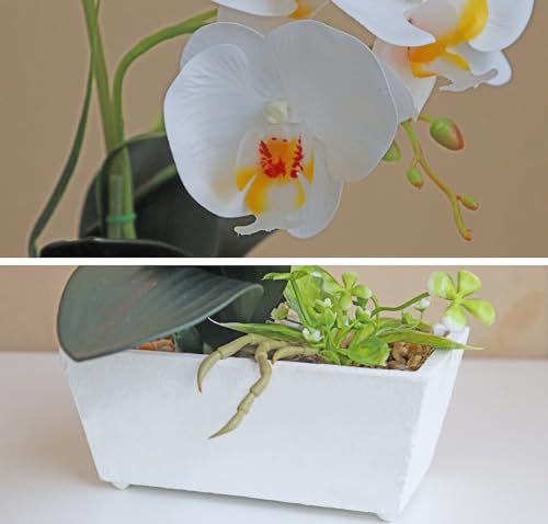 White Orchid Artificial Flowers Fake Potted Plants Dining Room Centerpieces for Tables Fake Orchid Home Office Decor Artificial Orchids That Look Real Realistic Table Decorations for Party - color: White